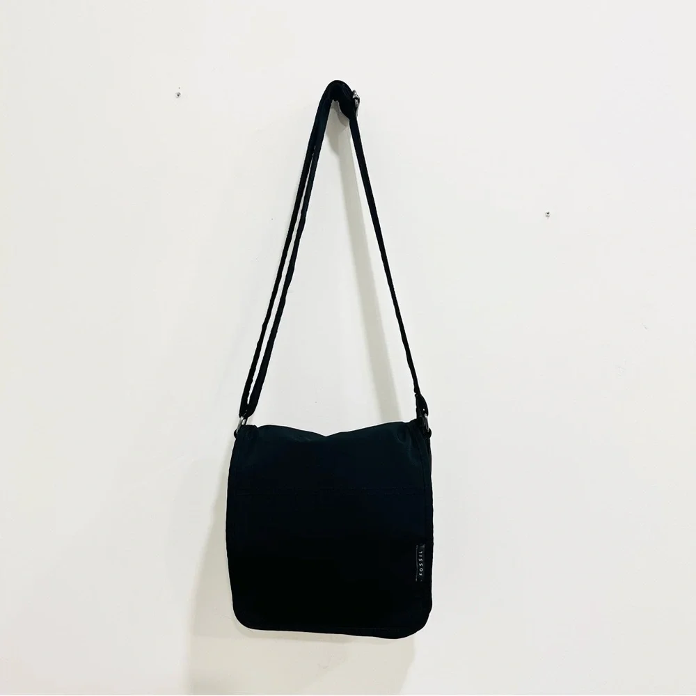 Fossil Crossbody Purse Black Nylon Messenger Bag‎ Y2K Travel Lightweight